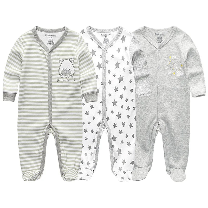 Pyjama Bébé “Pack Essentiel” – Lot de 3 Pyjamas en Coton Doux