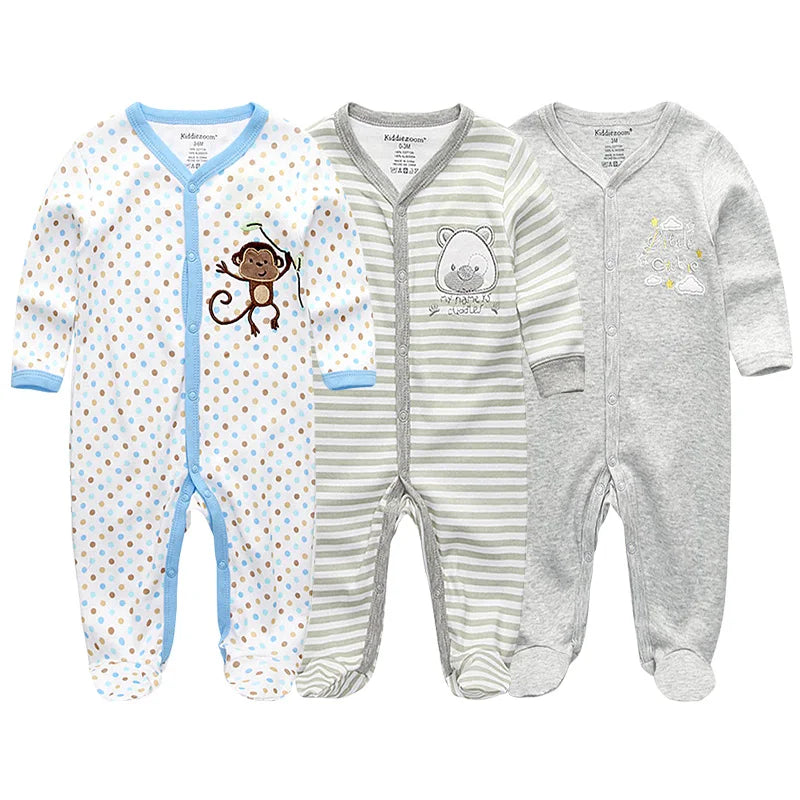 Pyjama Bébé “Pack Essentiel” – Lot de 3 Pyjamas en Coton Doux