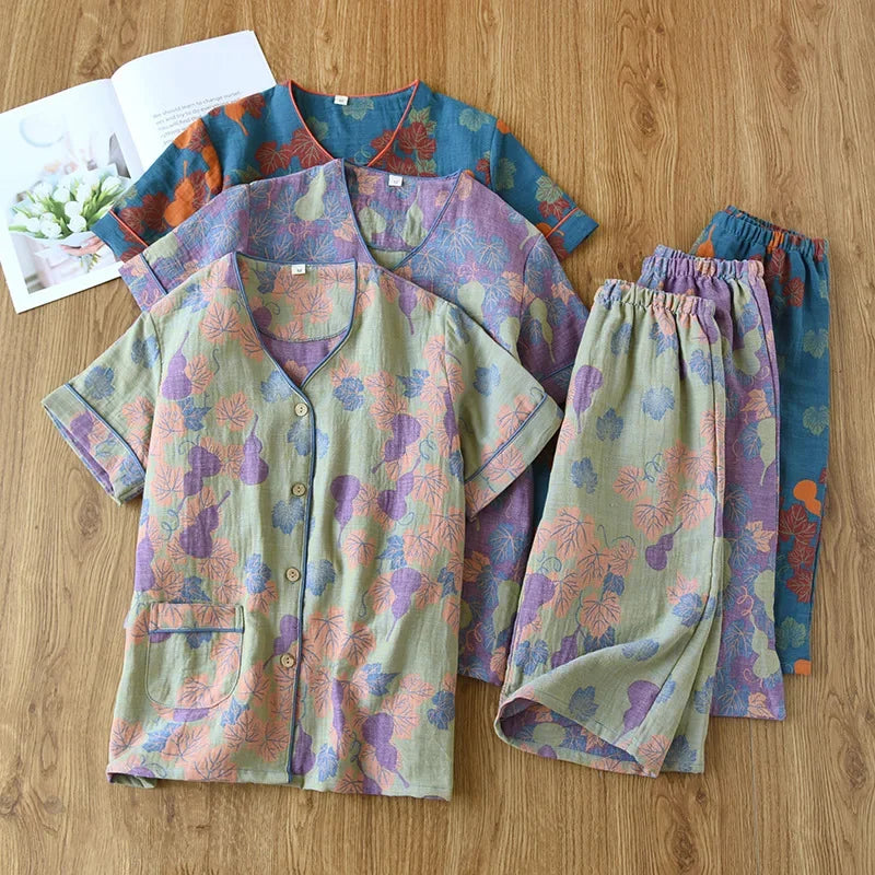 Pyjama Femme Bloom – Ensemble en Coton Doux à Motifs Floraux, Élégance Printanière & Confort Naturel