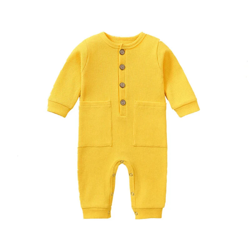 Pyjama Bébé Boutonné en Coton – Combinaison Manches Longues Mi-Saison 3-12 Mois