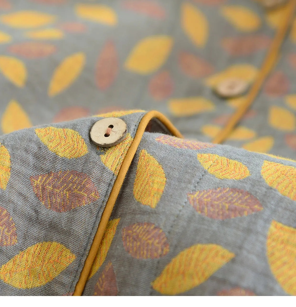 Pyjama Femme en Coton Gaufré – Ensemble Estival à Manches Longues Imprimé Floral