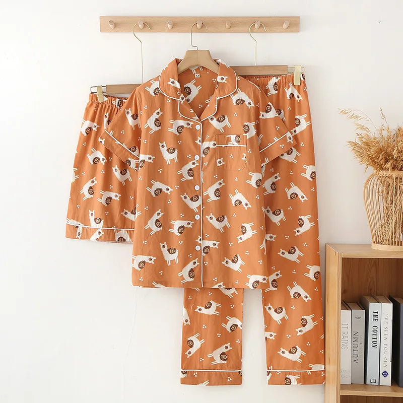 Pyjama Femme “Sieste Graphique” – Ensemble 2-en-1 en Gaze de Coton Doux & Respirant