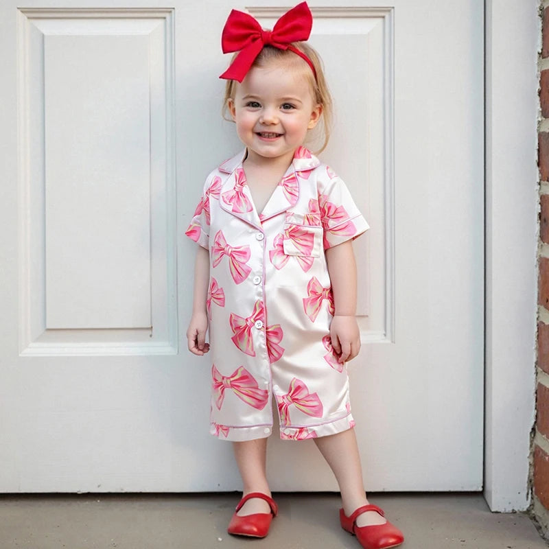 Pyjama Bébé Satin Été “Ruban de Lune” – Ensemble Léger Respirant Fille