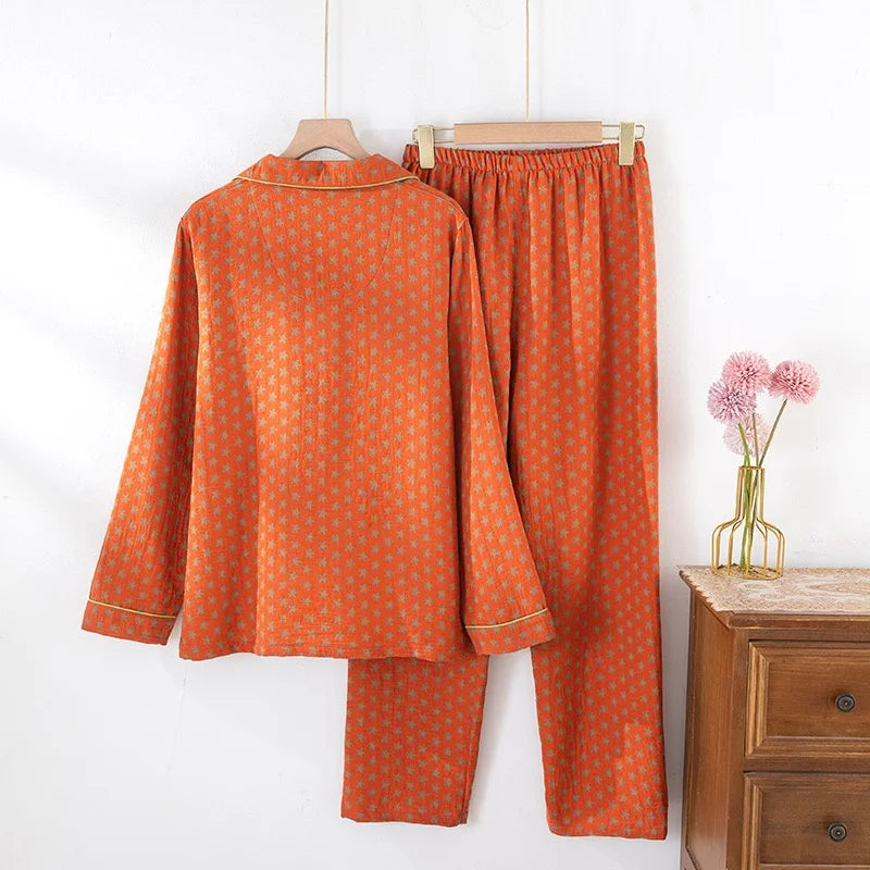Pyjama Femme Éclat Douillet – Ensemble Long en Coton Gaufré, Confort Naturel & Élégance d’Hiver