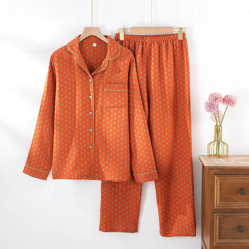 Pyjama Femme Éclat Douillet – Ensemble Long en Coton Gaufré, Confort Naturel & Élégance d’Hiver