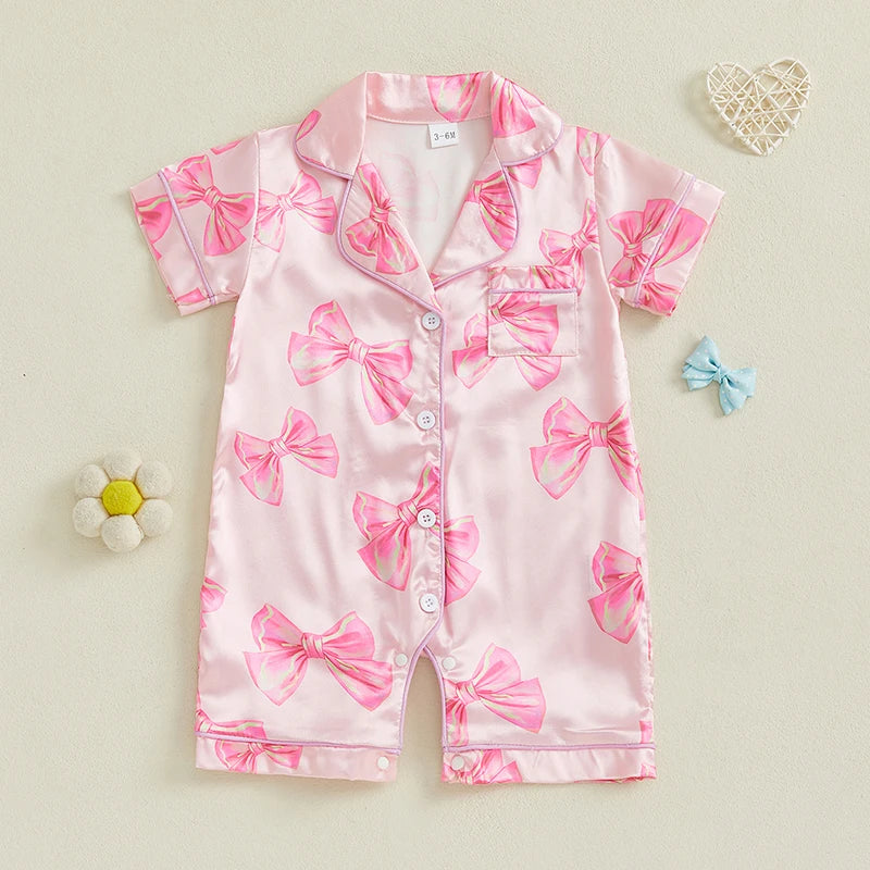 Pyjama Bébé Satin Été “Ruban de Lune” – Ensemble Léger Respirant Fille