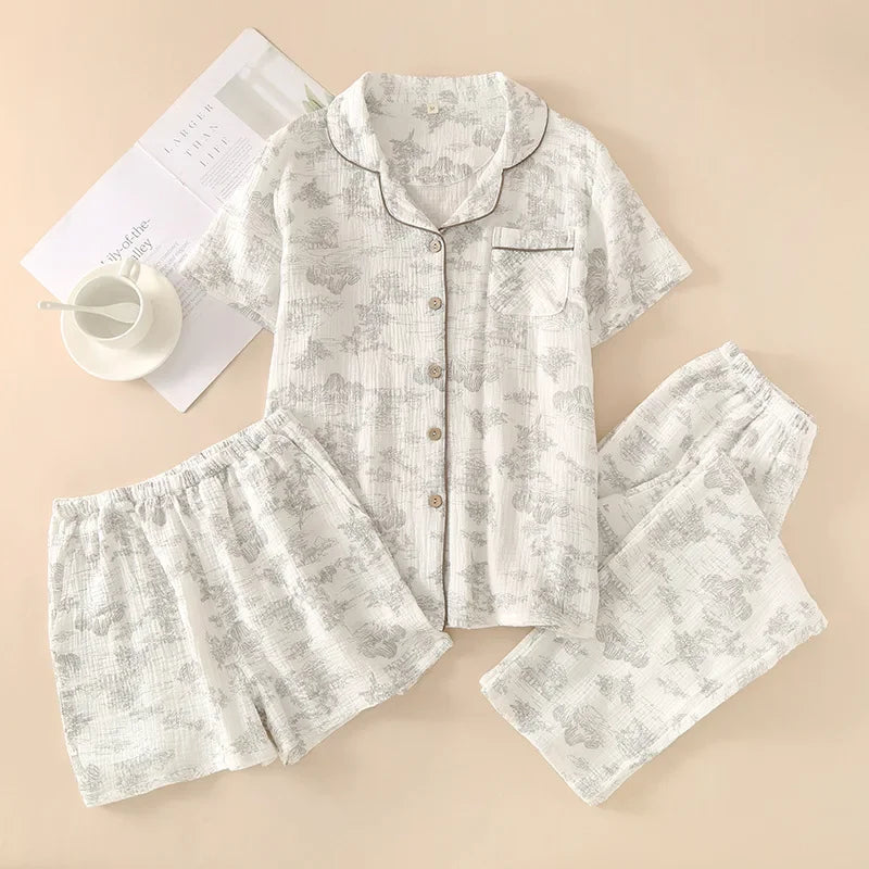 Pyjama Femme Clair Matin – Ensemble 3 Pièces en Coton Doux, Élégance Naturelle & Confort Quotidien