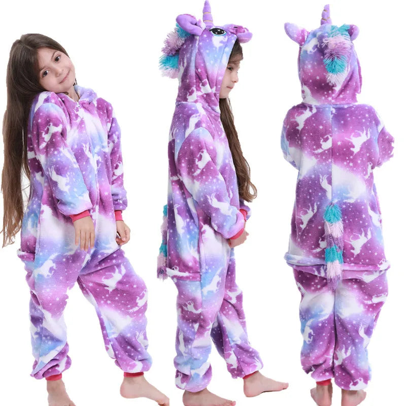 Kigurumi Enfant Hiver – Combinaison Polaire Douce Licorne, Loup & Animaux
