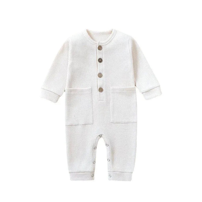 Pyjama Bébé Boutonné en Coton – Combinaison Manches Longues Mi-Saison 3-12 Mois