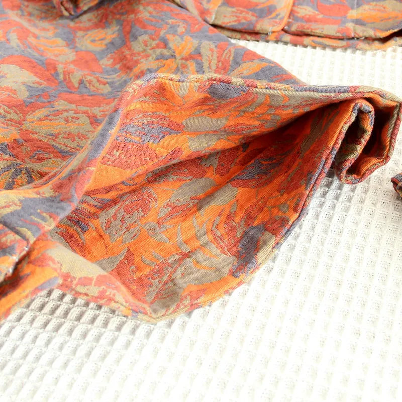 Pyjama Femme "Rythme Tissé" en Coton Léger – Ensemble Estival Imprimé Végétal Fluide à Manches Courtes