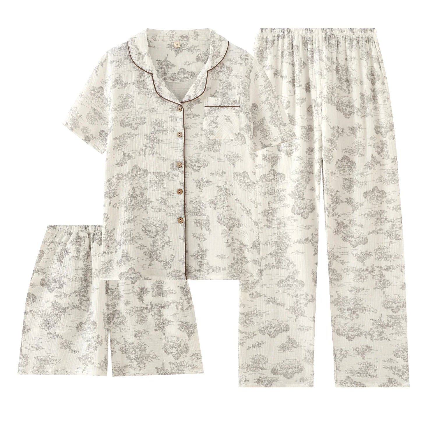 Pyjama Femme Clair Matin – Ensemble 3 Pièces en Coton Doux, Élégance Naturelle & Confort Quotidien