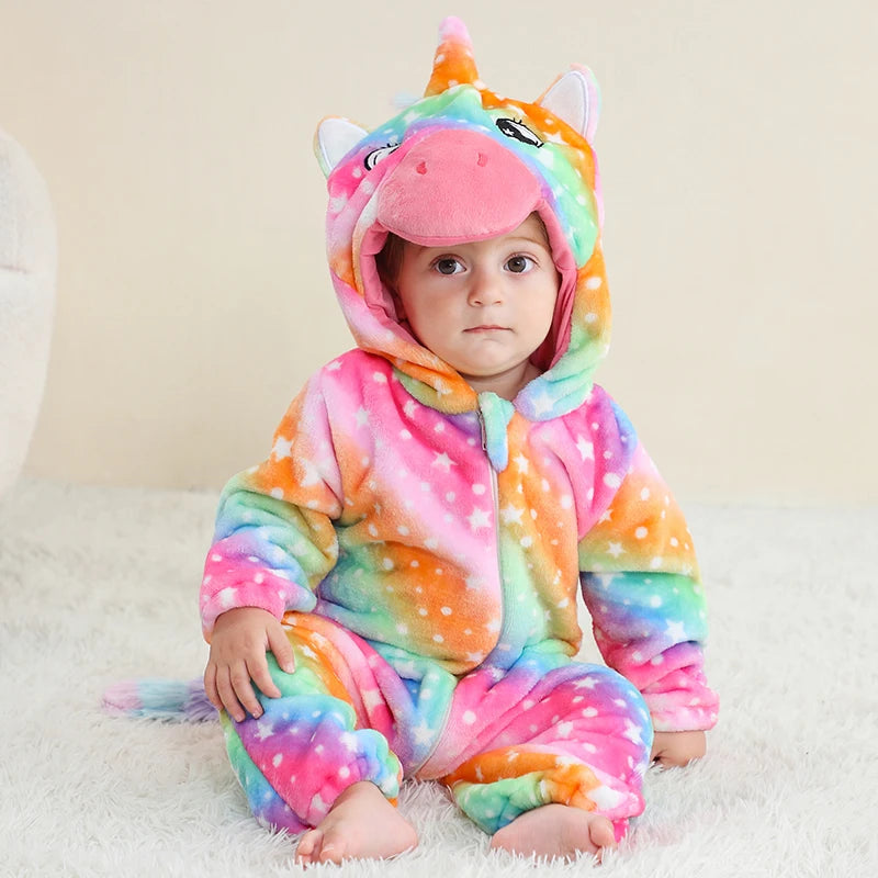 Pyjama Bébé & Enfant Polaire Hiver – Licorne, Loup, Dino & Animaux, Combinaison Chaude