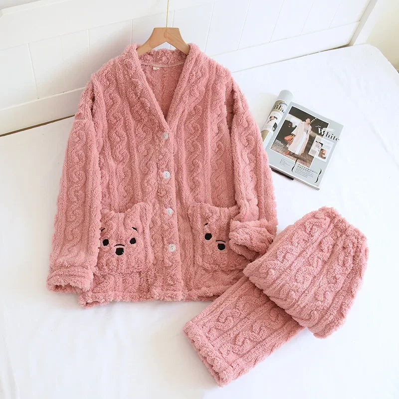 Pyjama Femme Polaire Tricoté – Ensemble Chaud en Peluche Douce, Hiver Confort & Élégance Cocooning