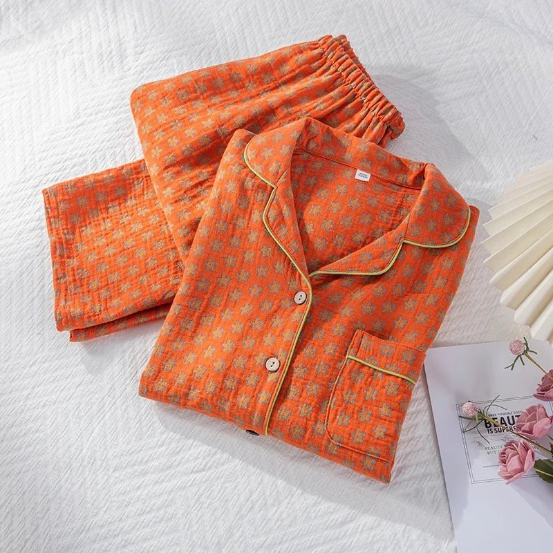 Pyjama Femme Éclat Douillet – Ensemble Long en Coton Gaufré, Confort Naturel & Élégance d’Hiver