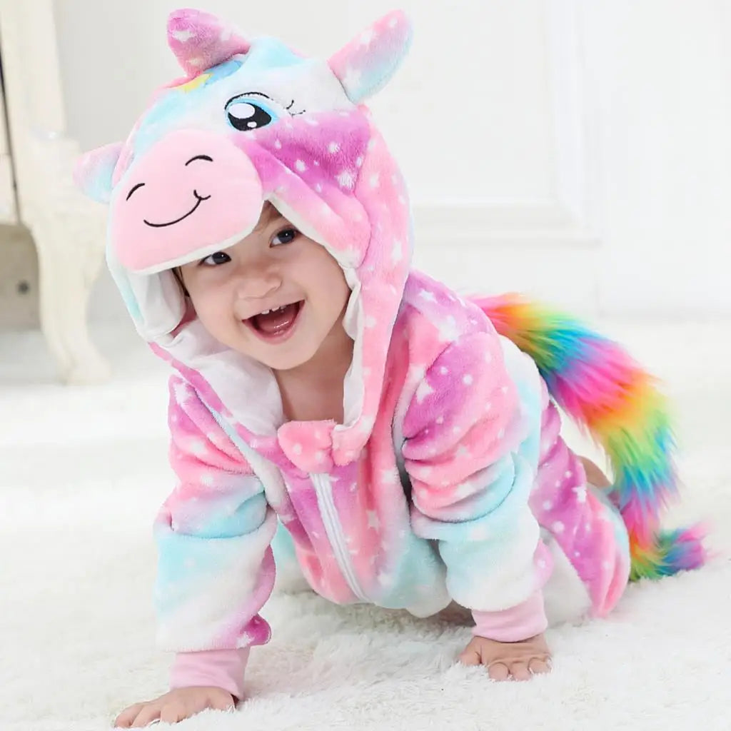 Pyjama Bébé & Enfant Polaire Hiver – Licorne, Loup, Dino & Animaux, Combinaison Chaude
