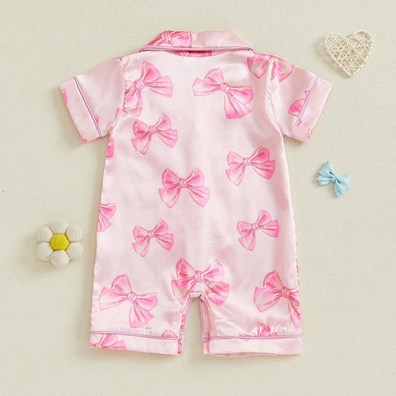 Pyjama Bébé Satin Été “Ruban de Lune” – Ensemble Léger Respirant Fille