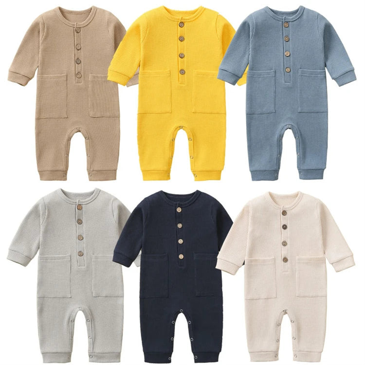Pyjama Bébé Boutonné en Coton – Combinaison Manches Longues Mi-Saison 3-12 Mois