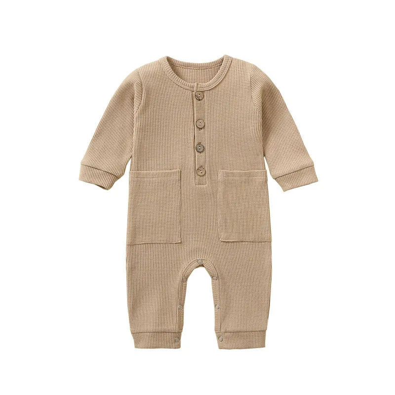 Pyjama Bébé Boutonné en Coton – Combinaison Manches Longues Mi-Saison 3-12 Mois