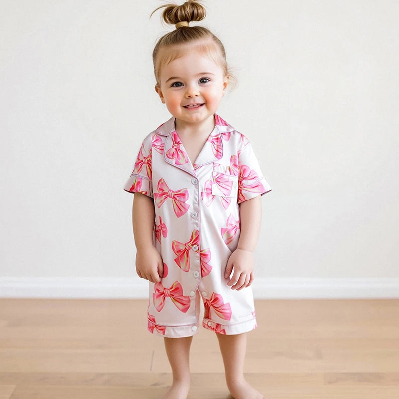 Pyjama Bébé Satin Été “Ruban de Lune” – Ensemble Léger Respirant Fille