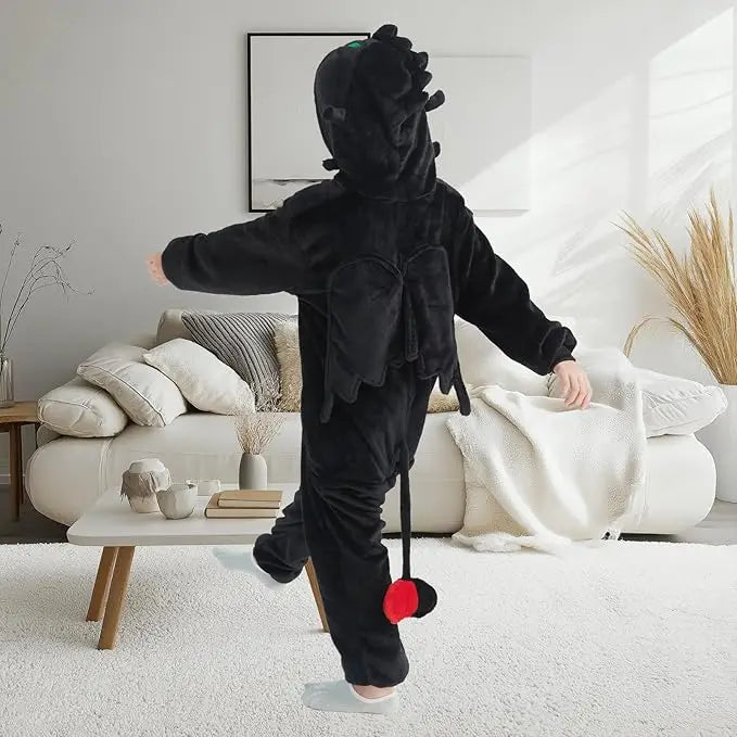Kigurumi Dragon “Nuit d’Obsidienne” – Combinaison Hiver Adulte & Enfant en Polaire Douce et Chaleureuse