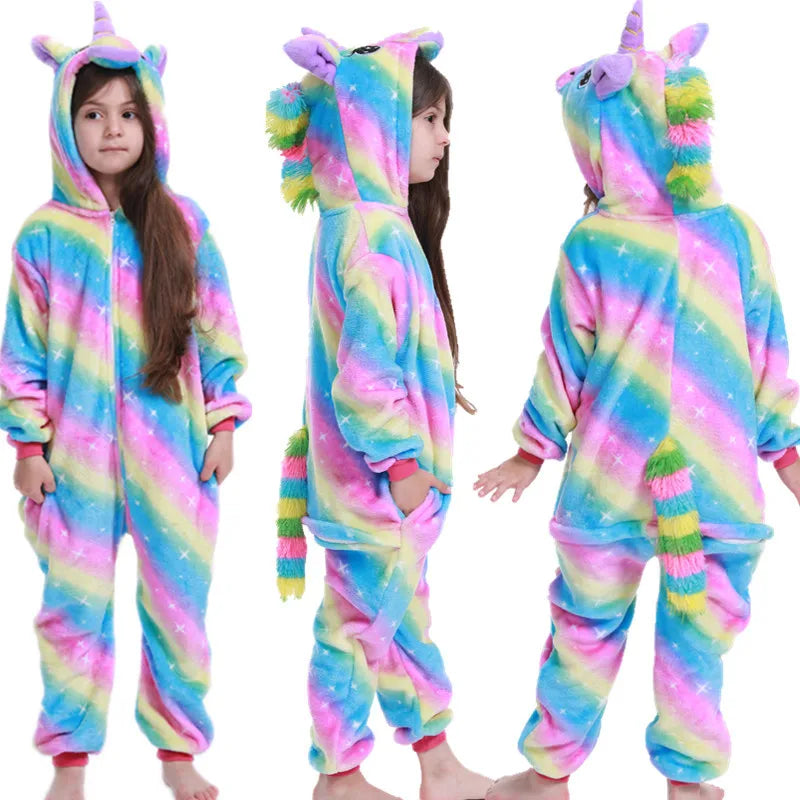 Kigurumi Enfant Hiver – Combinaison Polaire Douce Licorne, Loup & Animaux