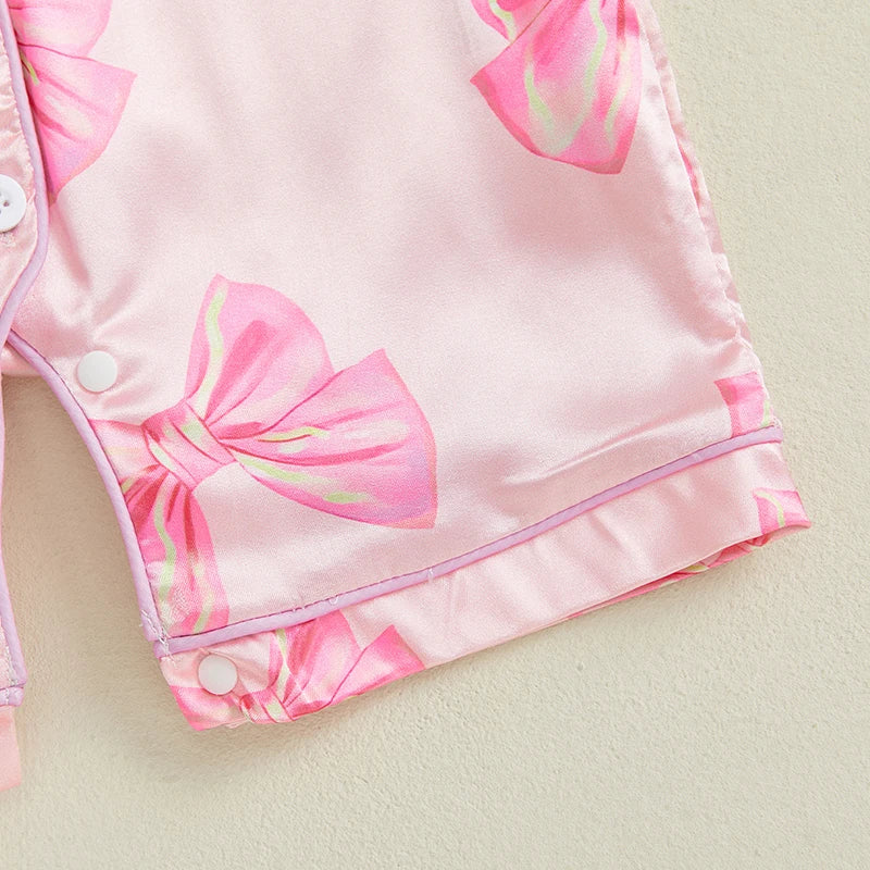 Pyjama Bébé Satin Été “Ruban de Lune” – Ensemble Léger Respirant Fille