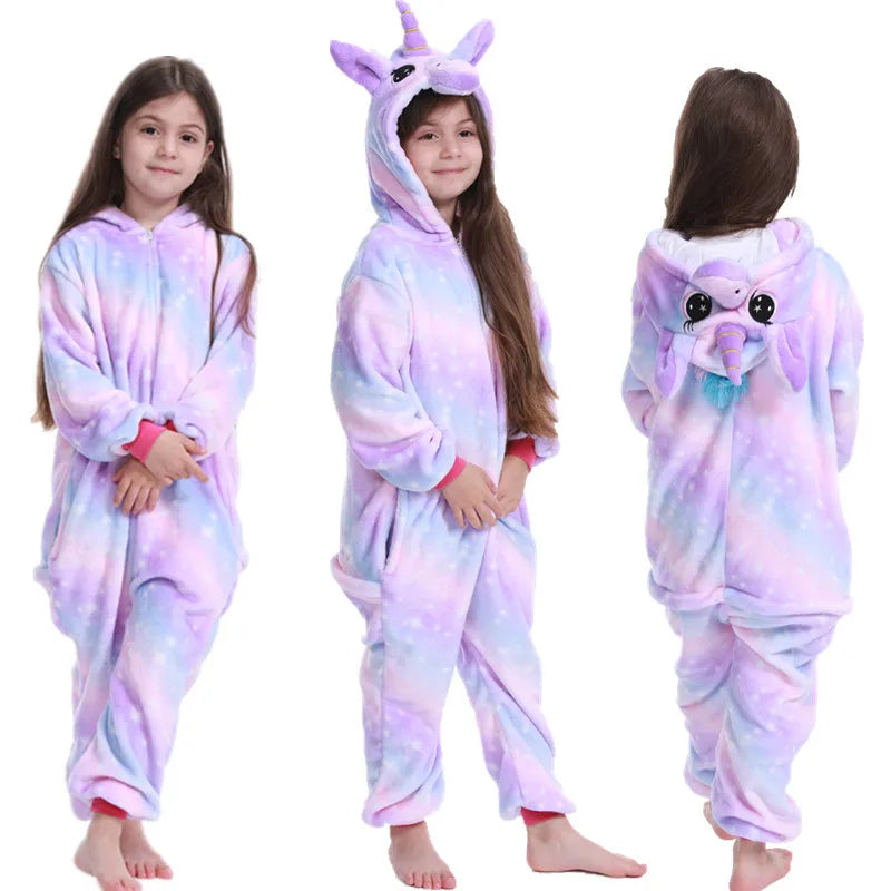 Kigurumi Enfant Hiver – Combinaison Polaire Douce Licorne, Loup & Animaux