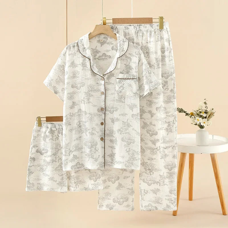 Pyjama Femme Clair Matin – Ensemble 3 Pièces en Coton Doux, Élégance Naturelle & Confort Quotidien