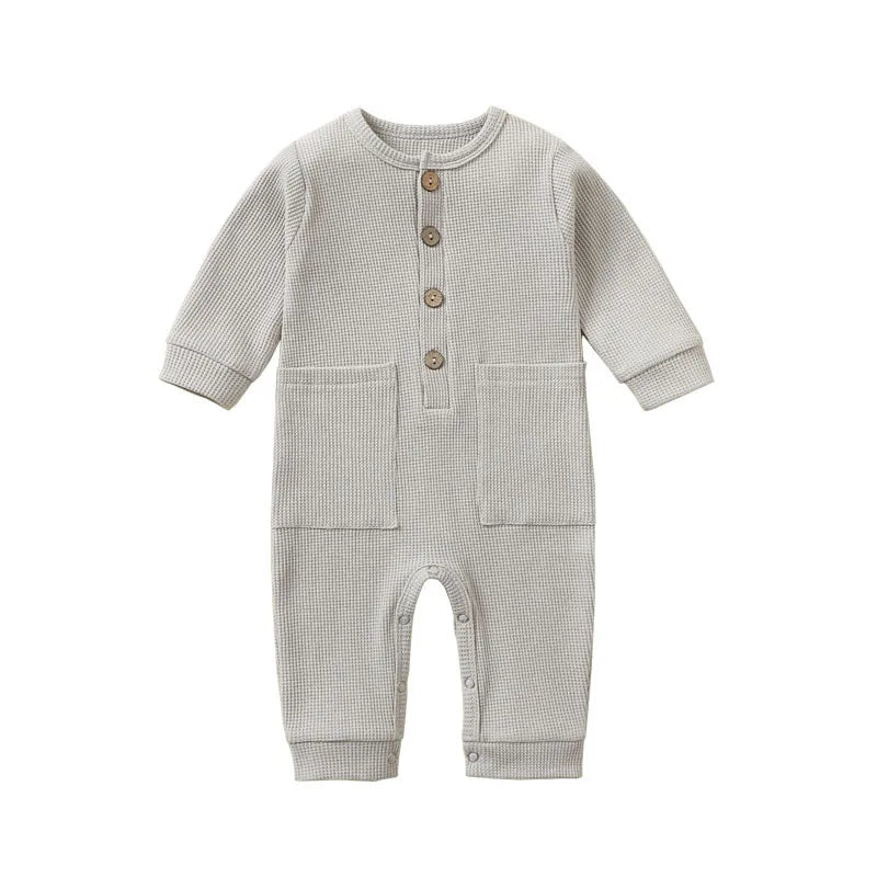 Pyjama Bébé Boutonné en Coton – Combinaison Manches Longues Mi-Saison 3-12 Mois