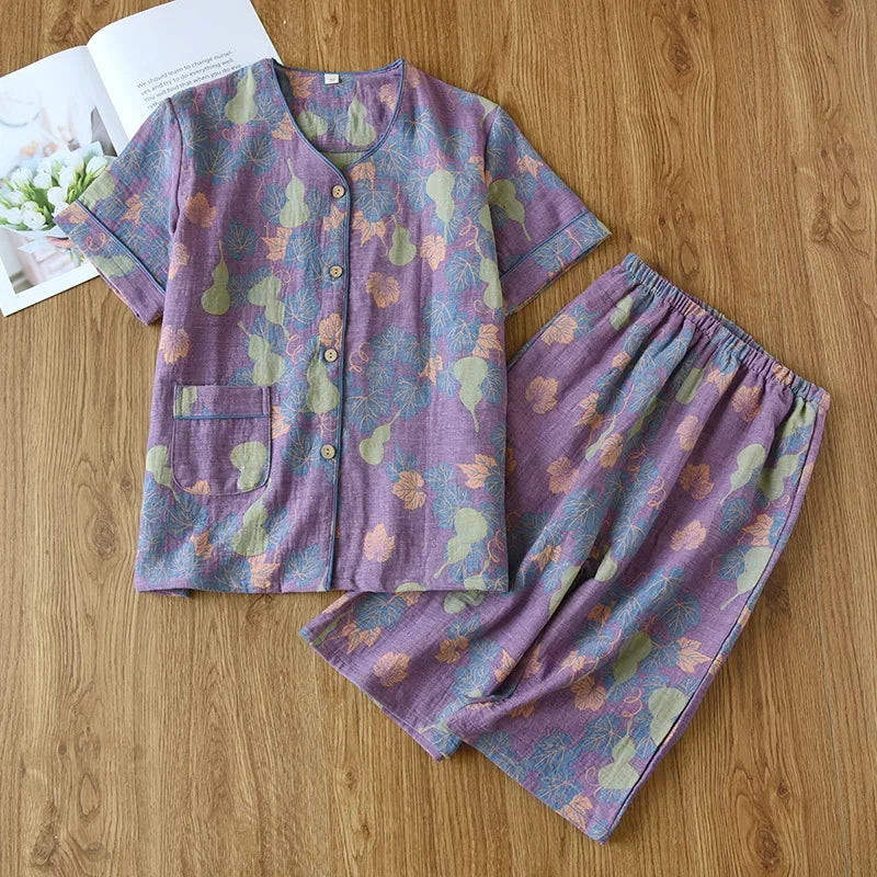 Pyjama Femme Bloom – Ensemble en Coton Doux à Motifs Floraux, Élégance Printanière & Confort Naturel