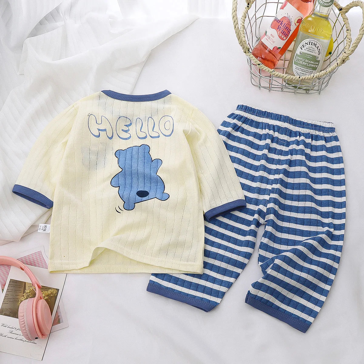 Pyjama Bébé Deux Pièces en Maille Tricoté – Ensemble Coton Respirant pour Fille et Garçon