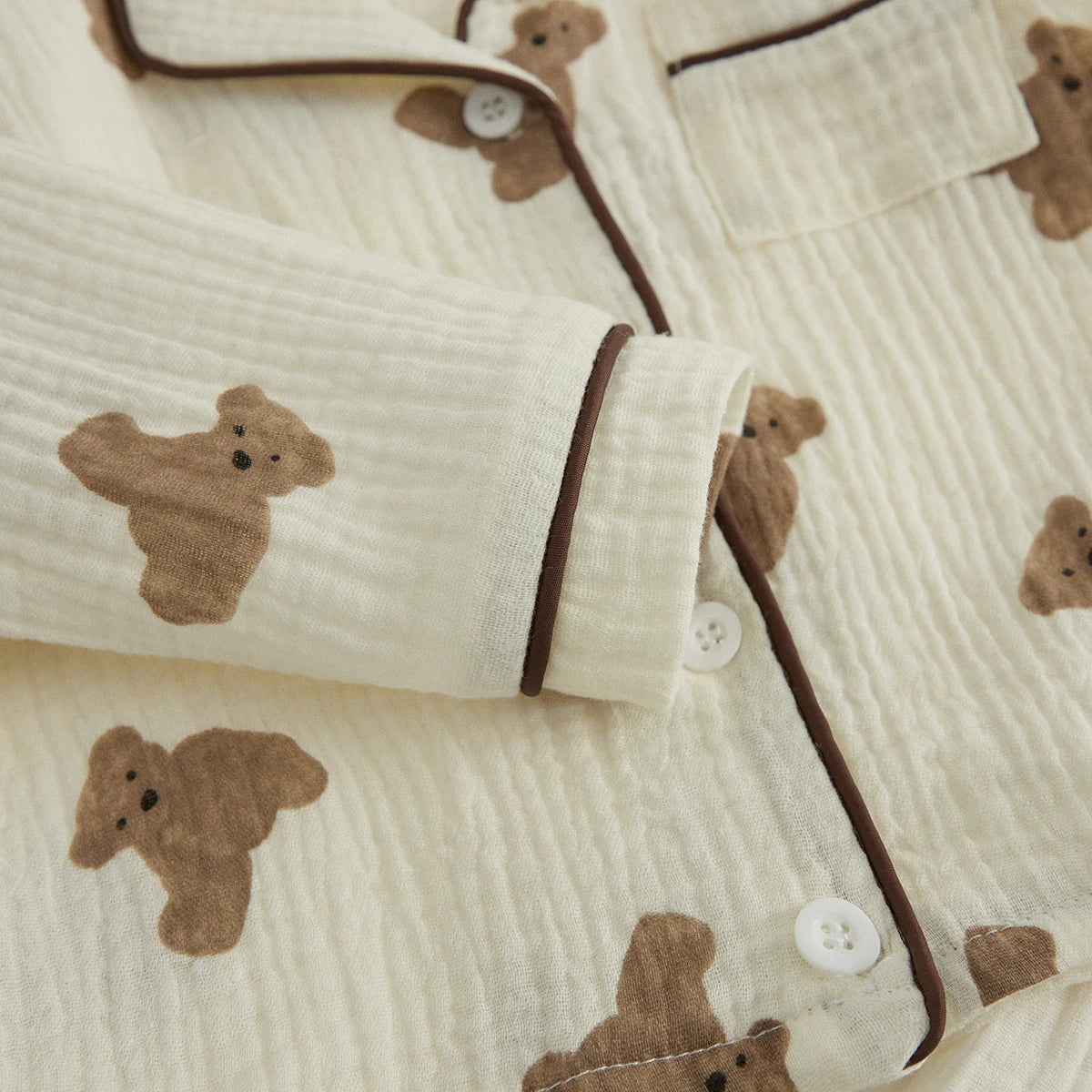 Pyjama Enfant “Ourson Chic” – Ensemble Automne/Hiver en Coton Chaud, 2 Pièces à Manches Longues