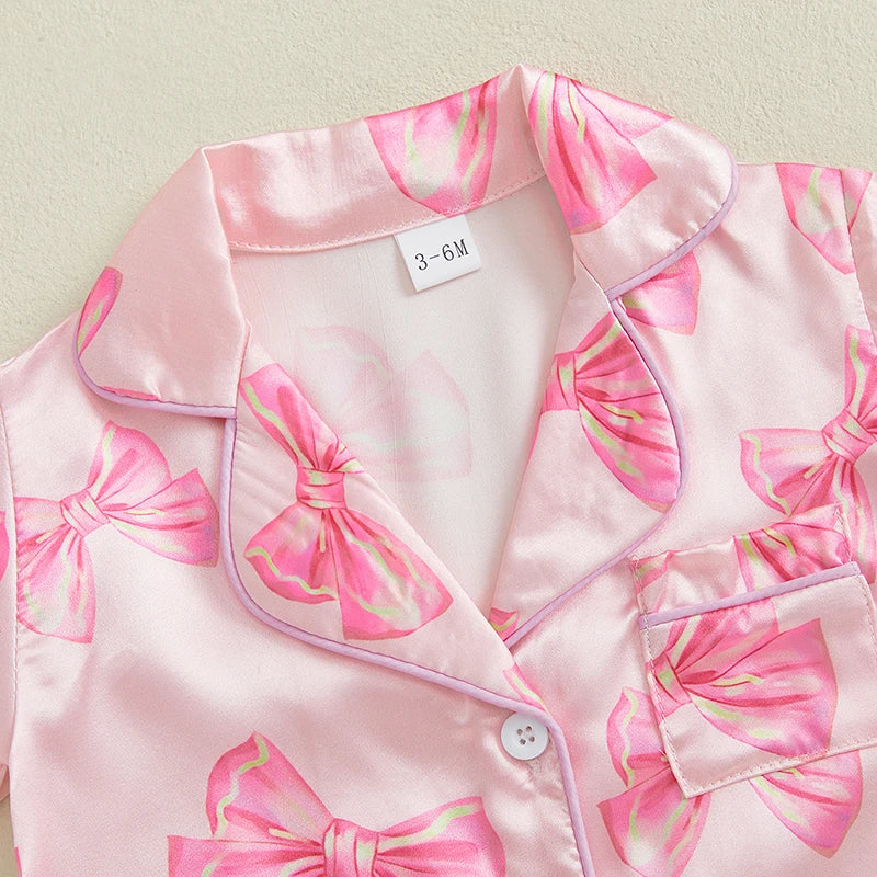 Pyjama Bébé Satin Été “Ruban de Lune” – Ensemble Léger Respirant Fille