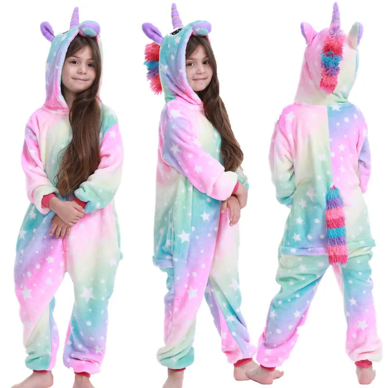 Kigurumi Enfant Hiver – Combinaison Polaire Douce Licorne, Loup & Animaux