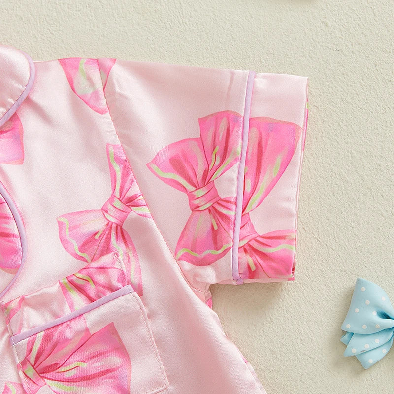 Pyjama Bébé Satin Été “Ruban de Lune” – Ensemble Léger Respirant Fille