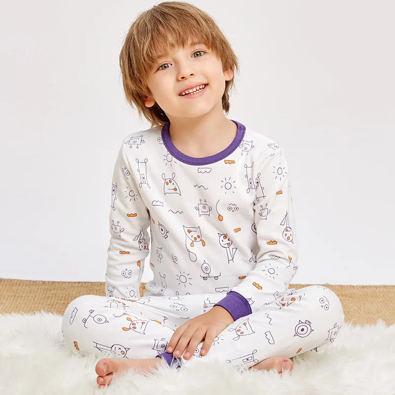 Pyjama Enfant Mi-Saison “Univers Illustré” – Ensemble 2 Pièces en Coton Doux, Manches Longues, Motifs Colorés Mixte