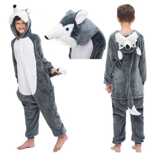 Kigurumi Enfant Hiver – Combinaison Polaire Douce Licorne, Loup & Animaux