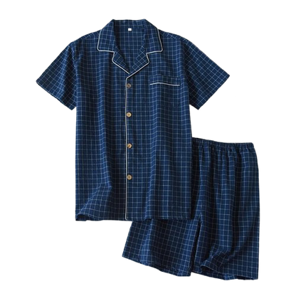 Pyjama Homme Coton “Carreaux Minima d’Été” – Ensemble Léger & Respirant, Style Classique