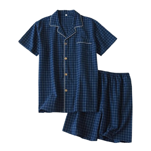 Pyjama Homme Coton “Carreaux Minima d’Été” – Ensemble Léger & Respirant, Style Classique