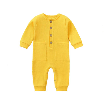 Pyjama Bébé Boutonné en Coton – Combinaison Manches Longues Mi-Saison 3-12 Mois