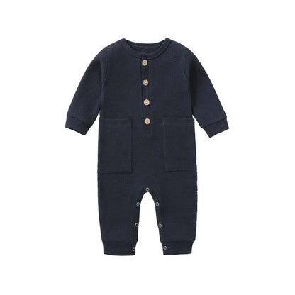 Pyjama Bébé Boutonné en Coton – Combinaison Manches Longues Mi-Saison 3-12 Mois