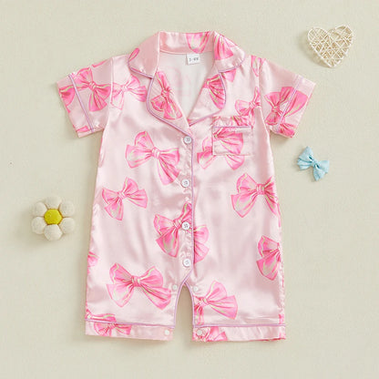 Pyjama Bébé Satin Été “Ruban de Lune” – Ensemble Léger Respirant Fille