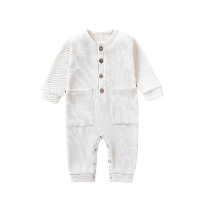 Pyjama Bébé Boutonné en Coton – Combinaison Manches Longues Mi-Saison 3-12 Mois