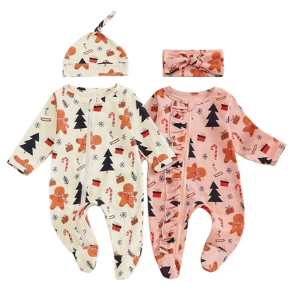 Pyjama Bébé Magie d’Hiver – Ensemble Chaud et Festif avec Bonnet ou Bandeau, Confort Doux pour les Fêtes