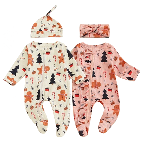 Pyjama Bébé Magie d’Hiver – Ensemble Chaud et Festif avec Bonnet ou Bandeau, Confort Doux pour les Fêtes