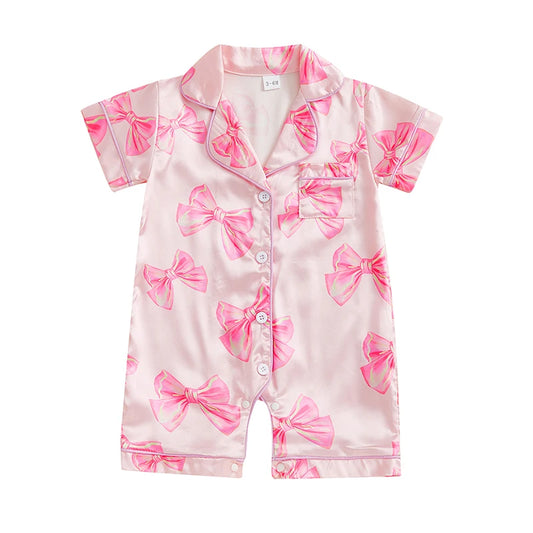 Pyjama Bébé Satin Été “Ruban de Lune” – Ensemble Léger Respirant Fille