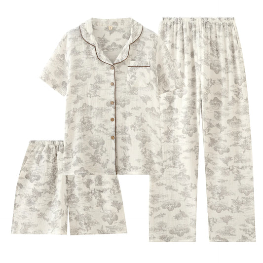 Pyjama Femme Clair Matin – Ensemble 3 Pièces en Coton Doux, Élégance Naturelle & Confort Quotidien