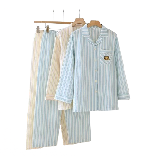 Pyjama Femme “Rayure Douce Honey Frost” – Ensemble en Coton à Rayures Élégantes
