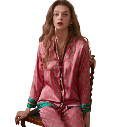 Pyjama Femme Satin Rosé – Ensemble Chic “Jardin d’Éclats”, Élégant & Confortable pour les Soirées Douces
