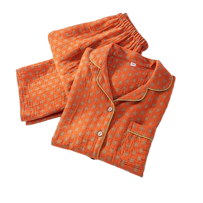 Pyjama Femme Éclat Douillet – Ensemble Long en Coton Gaufré, Confort Naturel & Élégance d’Hiver